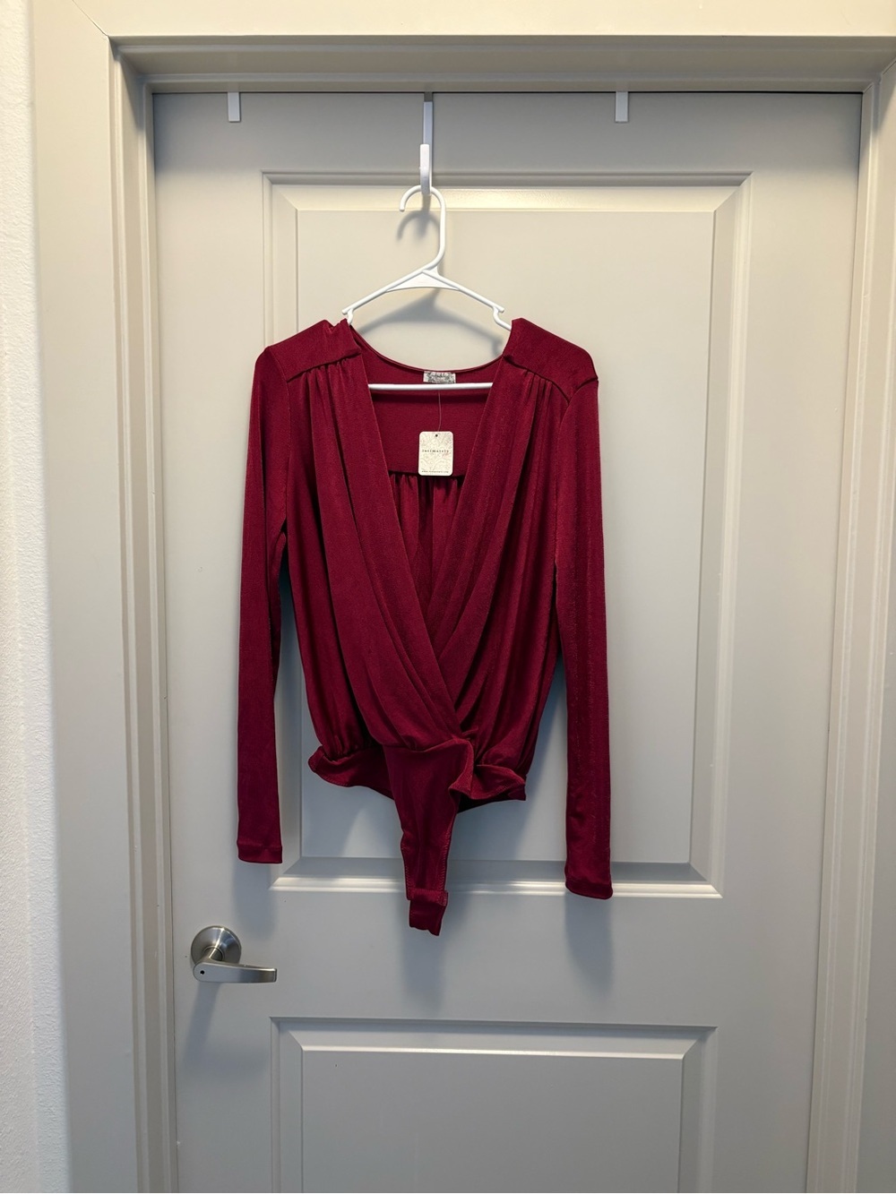 Free People Wine Wrap-Front Long Sleeve Bodysuit NWT Size M